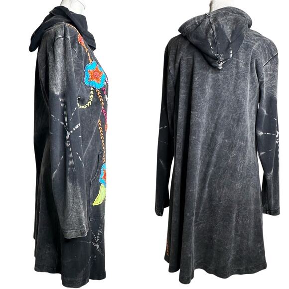 Rising International Y2K Embroidered Long Line Jacket Grey Hoodie XL Zip Cotton - Picture 2 of 10